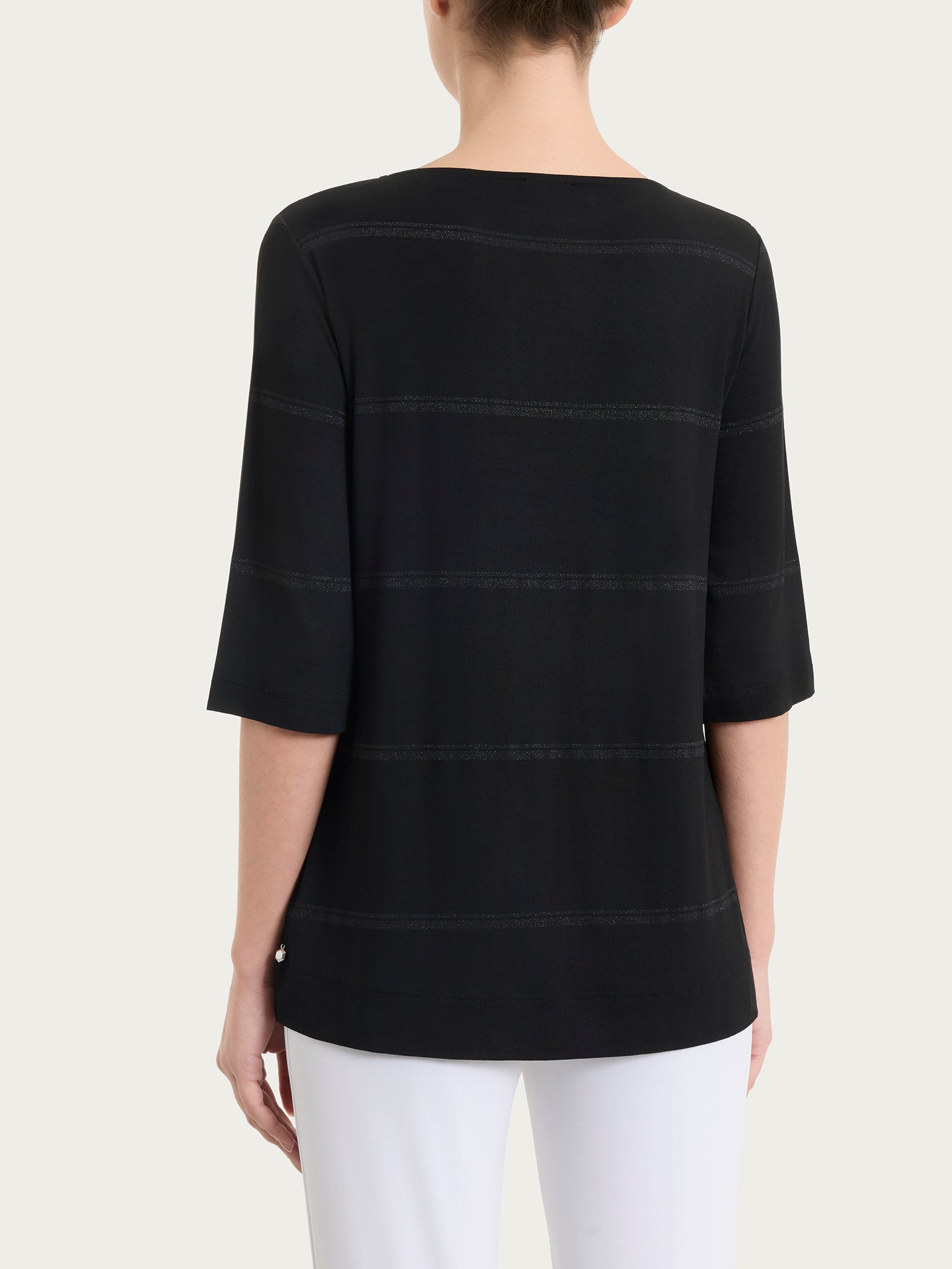 Maglietta a righe con manica 3/4 in Viscosa Summer e Lurex Neri Donna - Ragno