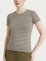 Grünes Damen Sommer Viskose gestreiftes Skinny T-Shirt - Ragno
