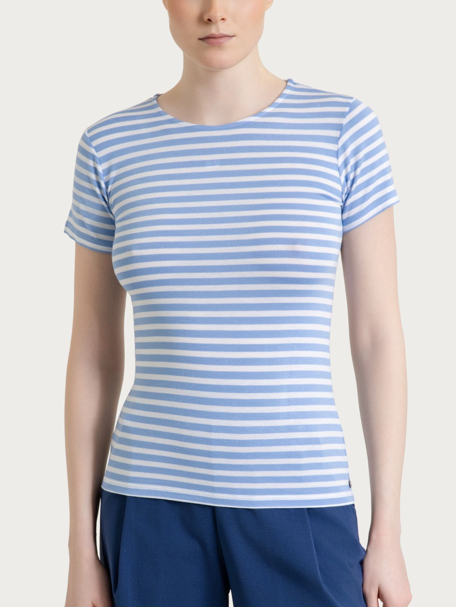 Maglietta skinny a righe in Viscosa Summer Azzurri Donna - Ragno