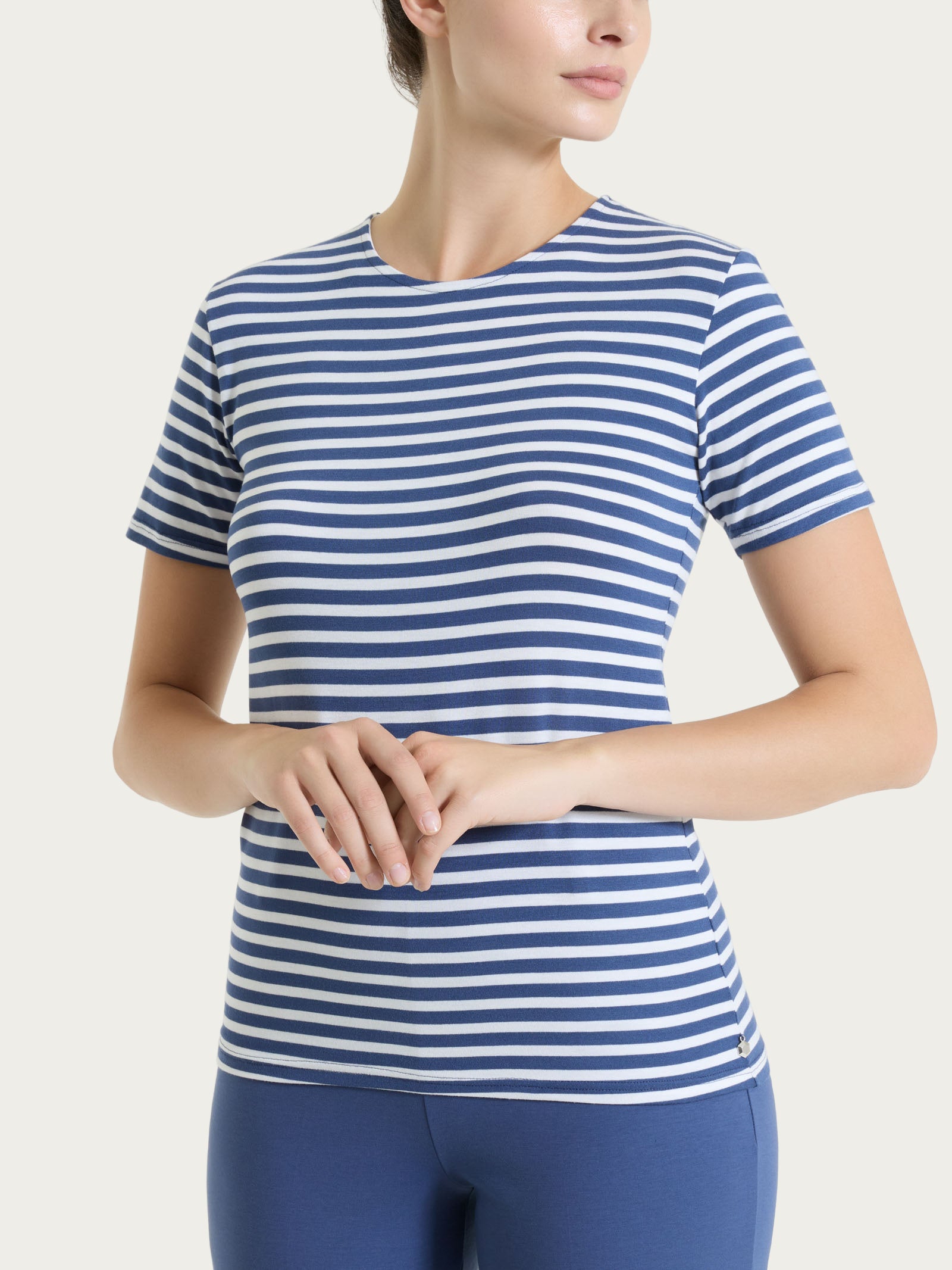 Maglietta skinny a righe in Viscosa Summer Blu Donna - Ragno