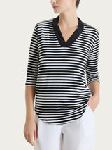 Maglietta con scollo a V a righe in Viscosa Summer Neri Donna - Ragno
