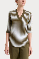 Maglietta con scollo a V a righe in Viscosa Summer Verdi Donna - Ragno