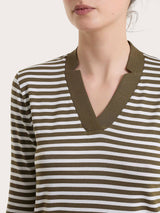 Maglietta con scollo a V a righe in Viscosa Summer Verdi Donna - Ragno
