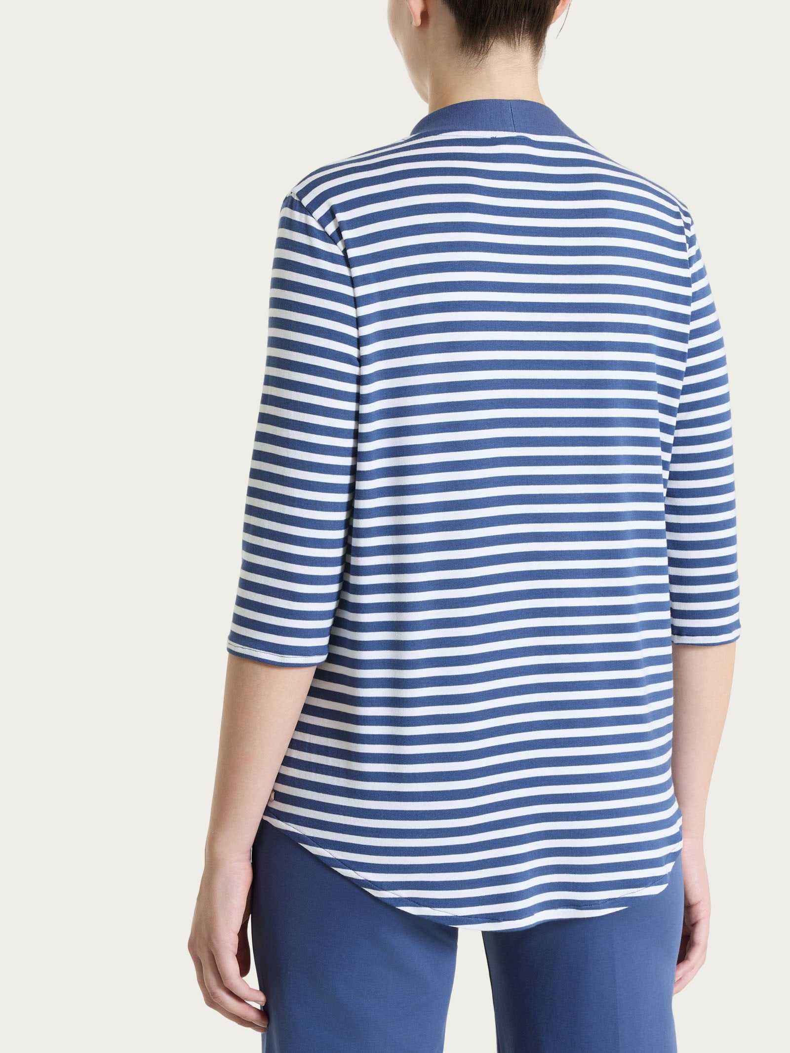 Maglietta con scollo a V a righe in Viscosa Summer Blu Donna - Ragno