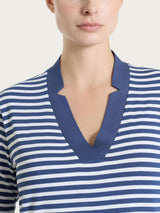 Maglietta con scollo a V a righe in Viscosa Summer Blu Donna - Ragno