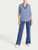 Maglietta con scollo a V a righe in Viscosa Summer Blu Donna - Ragno