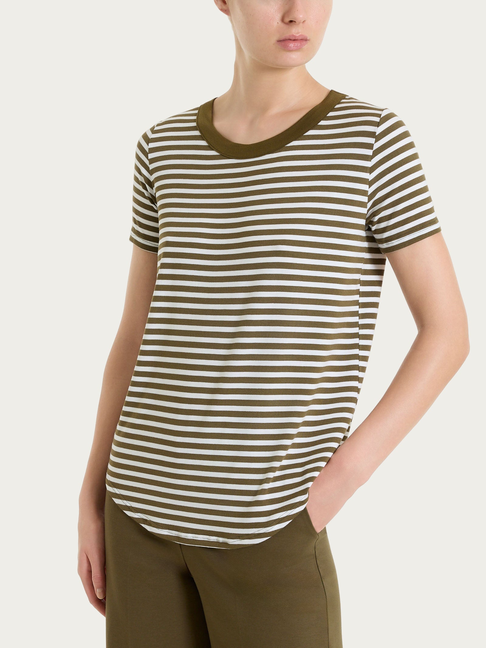 Maglietta girocollo a righe in Viscosa Summer Verdi Donna - Ragno