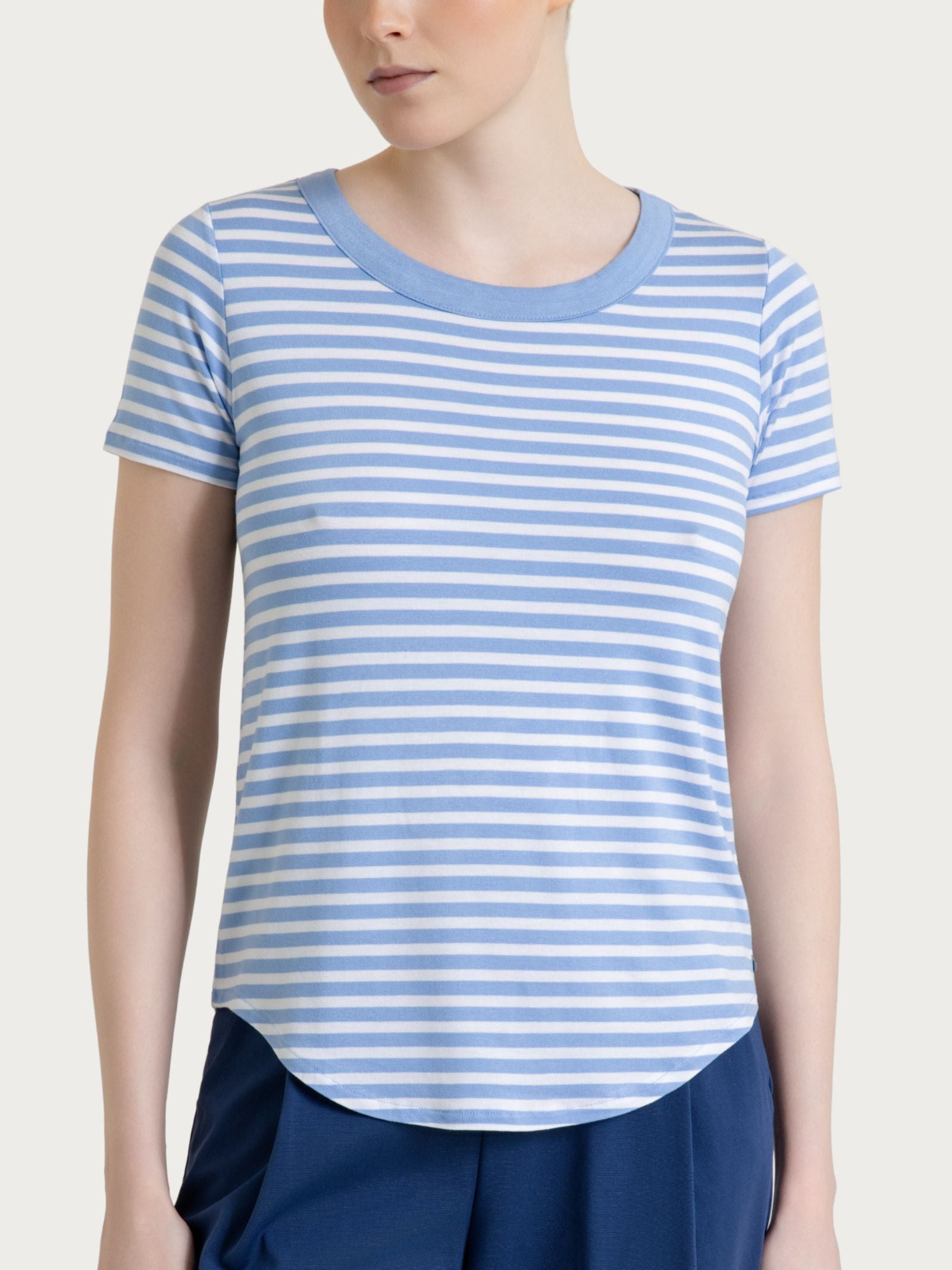 Maglietta girocollo a righe in Viscosa Summer Azzurri Donna - Ragno
