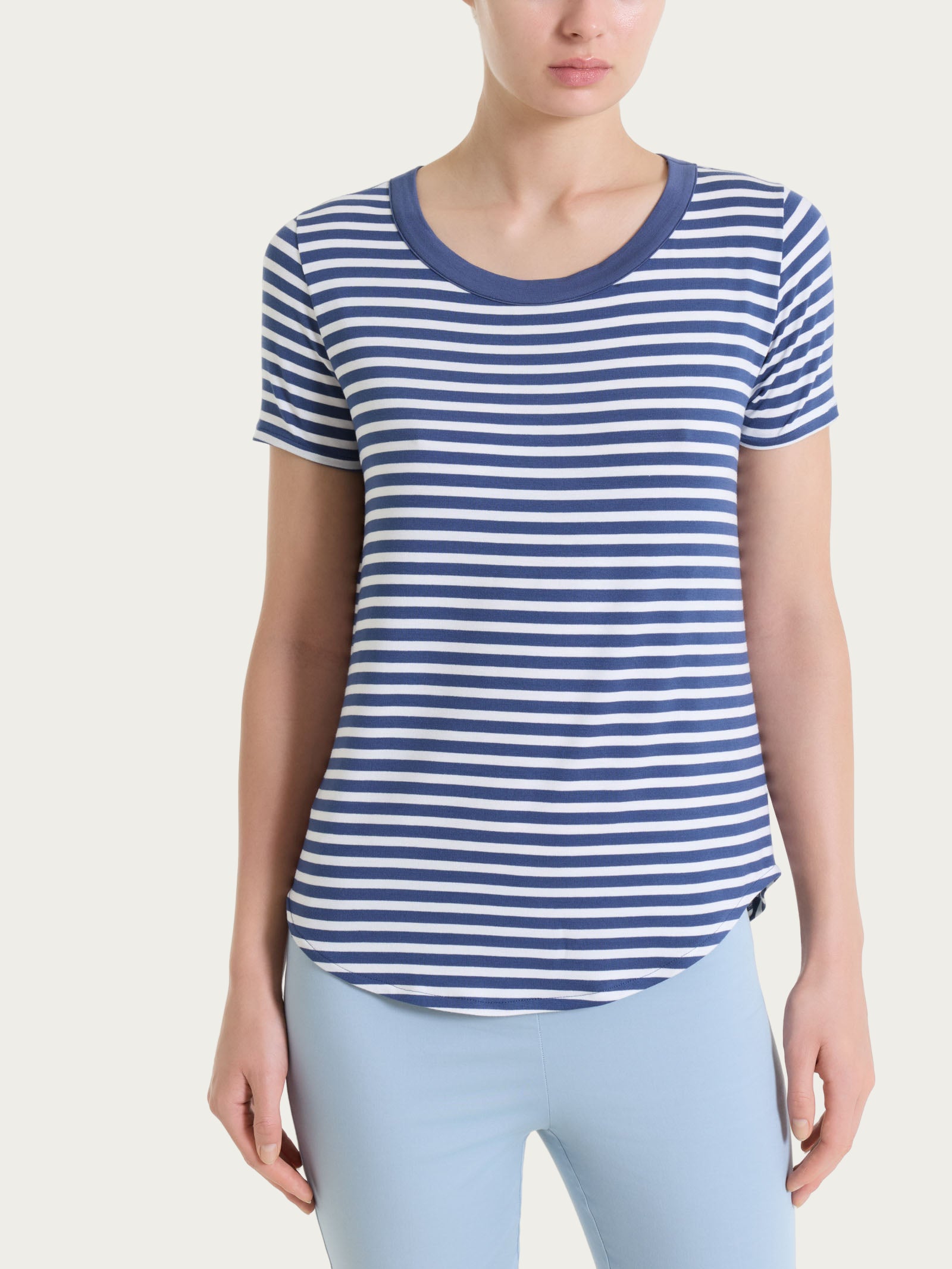 Maglietta girocollo a righe in Viscosa Summer Blu Donna - Ragno