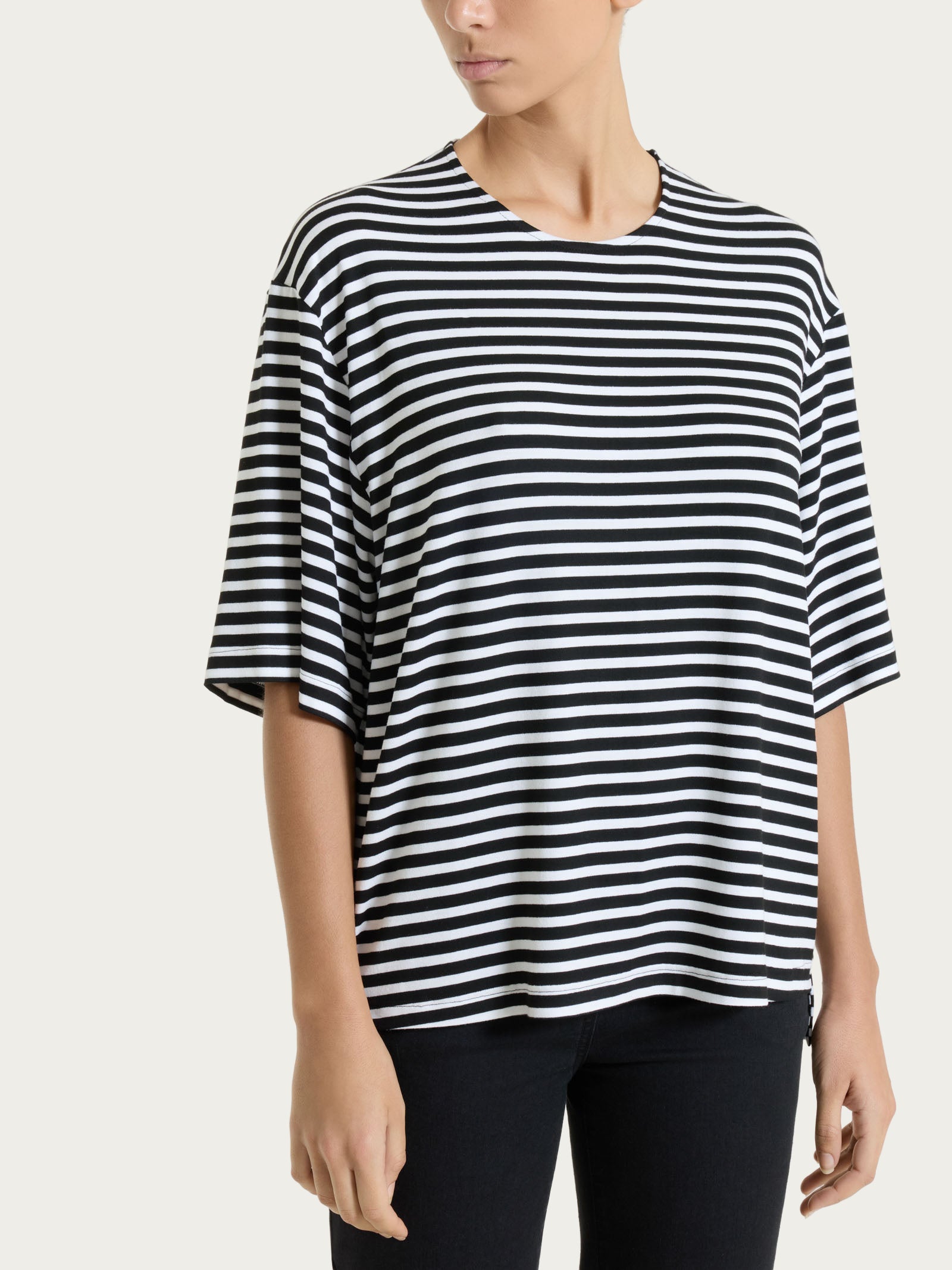 Maglietta boxy a righe in Viscosa Summer Neri Donna - Ragno