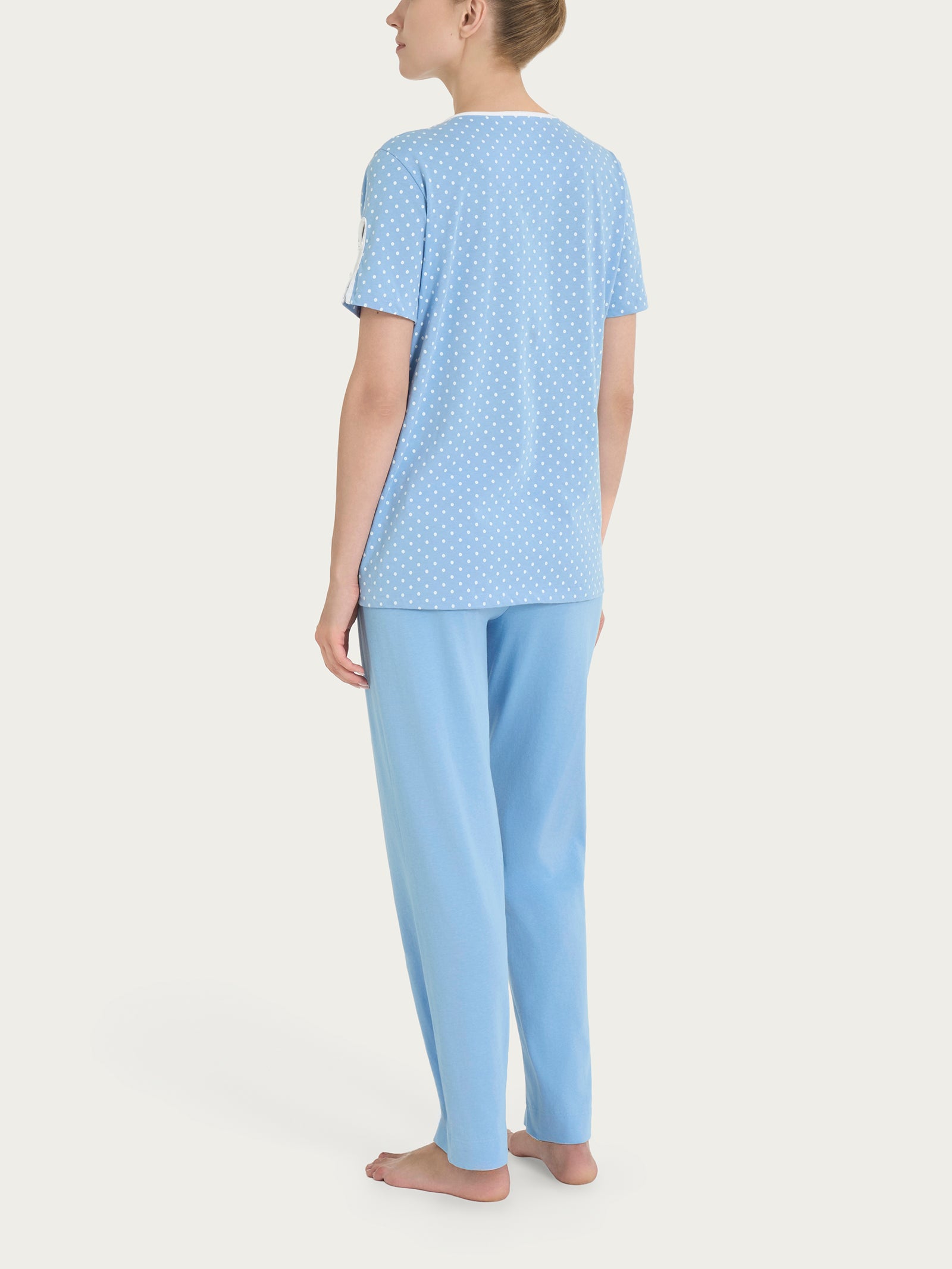 Pigiama aperto a pois in Jersey di cotone Azzurri Donna - Ragno