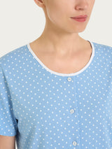 Pigiama aperto a pois in Jersey di cotone Azzurri Donna - Ragno