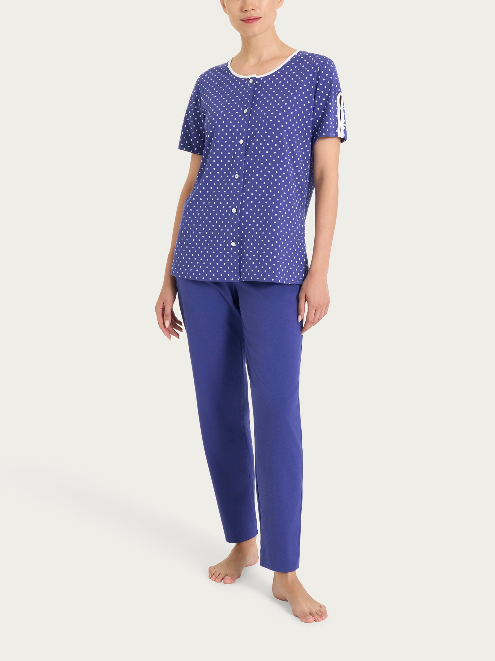 Pigiama aperto a pois in Jersey di cotone Blu Donna - Ragno