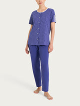 Pigiama aperto a pois in Jersey di cotone Blu Donna - Ragno