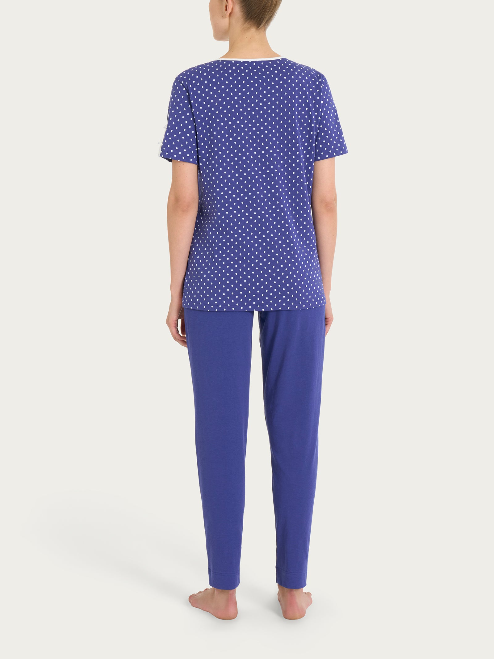 Pigiama aperto a pois in Jersey di cotone Blu Donna - Ragno