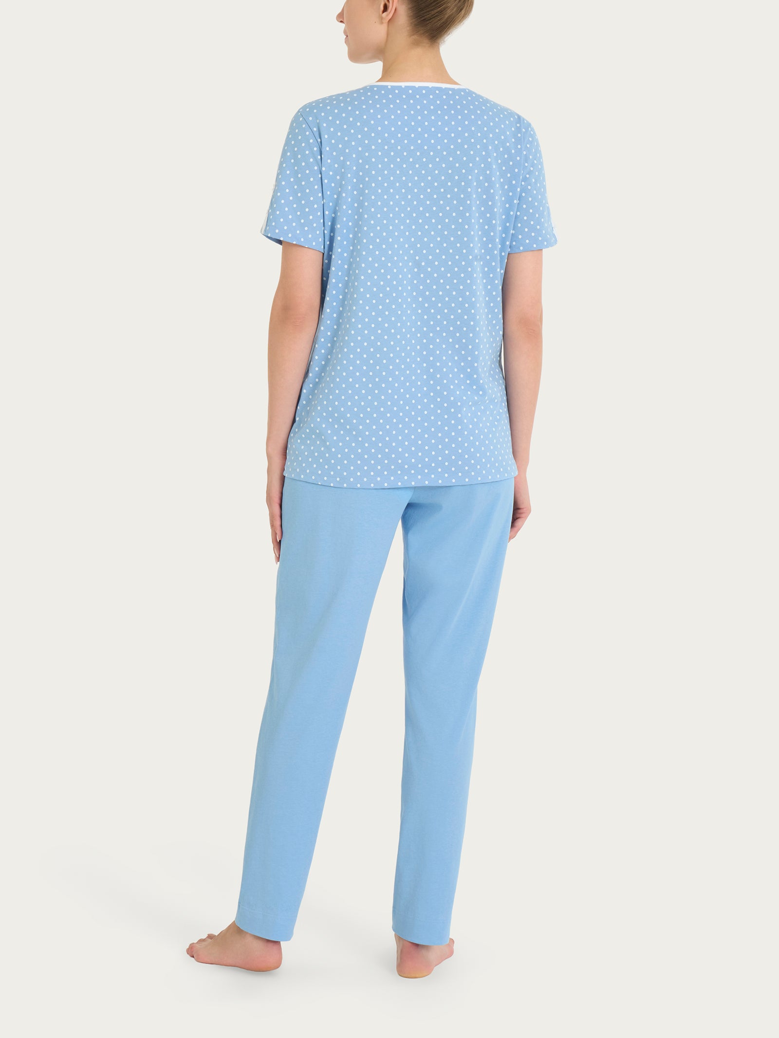 Pigiama a pois con collo a serafino in Jersey di cotone Azzurri Donna - Ragno