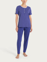 Pigiama a pois con collo a serafino in Jersey di cotone Blu Donna - Ragno