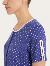 Pigiama a pois con collo a serafino in Jersey di cotone Blu Donna - Ragno