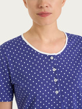 Pigiama a pois con collo a serafino in Jersey di cotone Blu Donna - Ragno