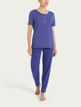Pigiama a pois con collo a serafino in Jersey di cotone Blu Donna - Ragno