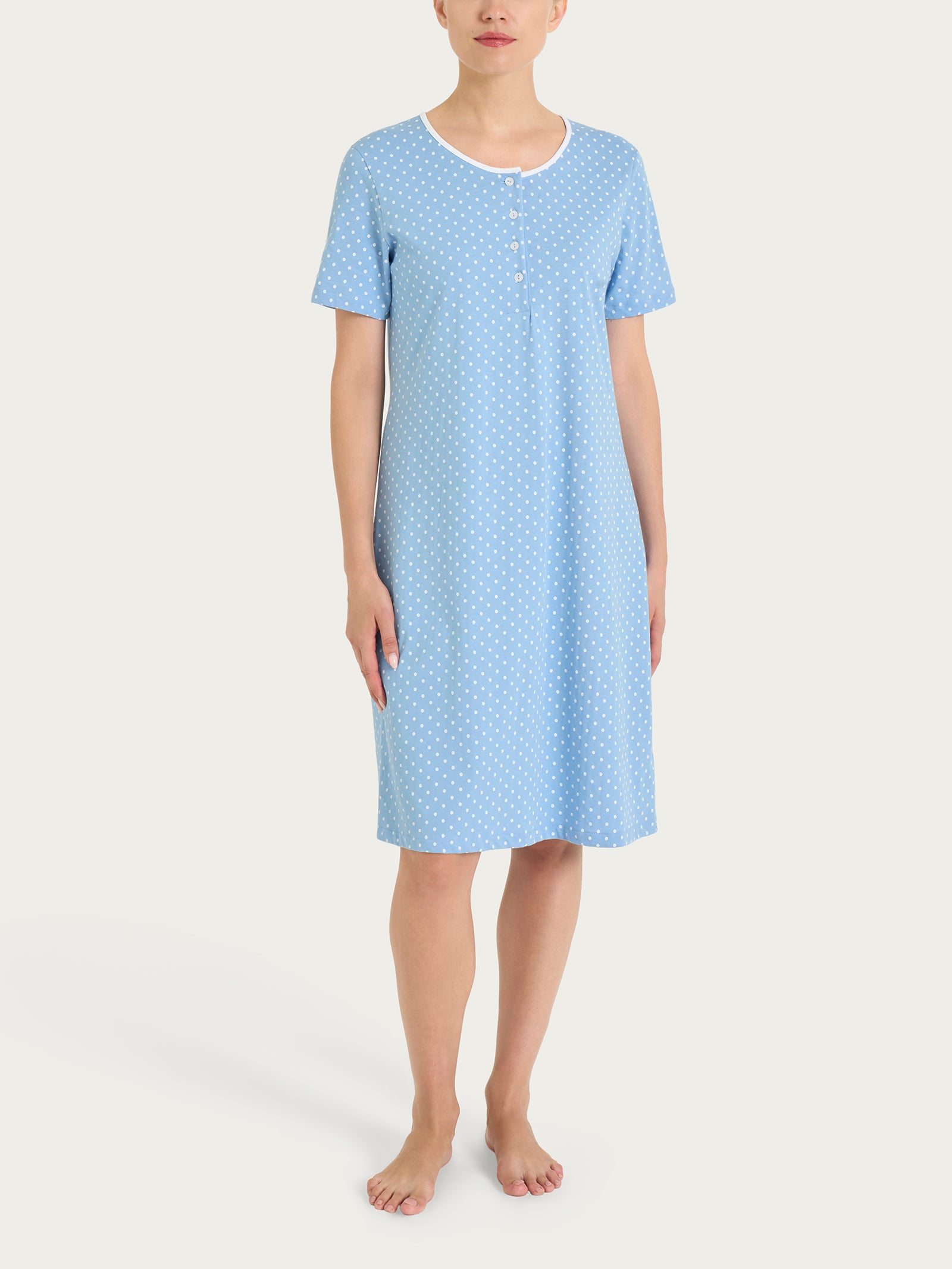 Camicia da notte a pois con collo a serafino in Jersey di cotone Azzurri Donna - Ragno