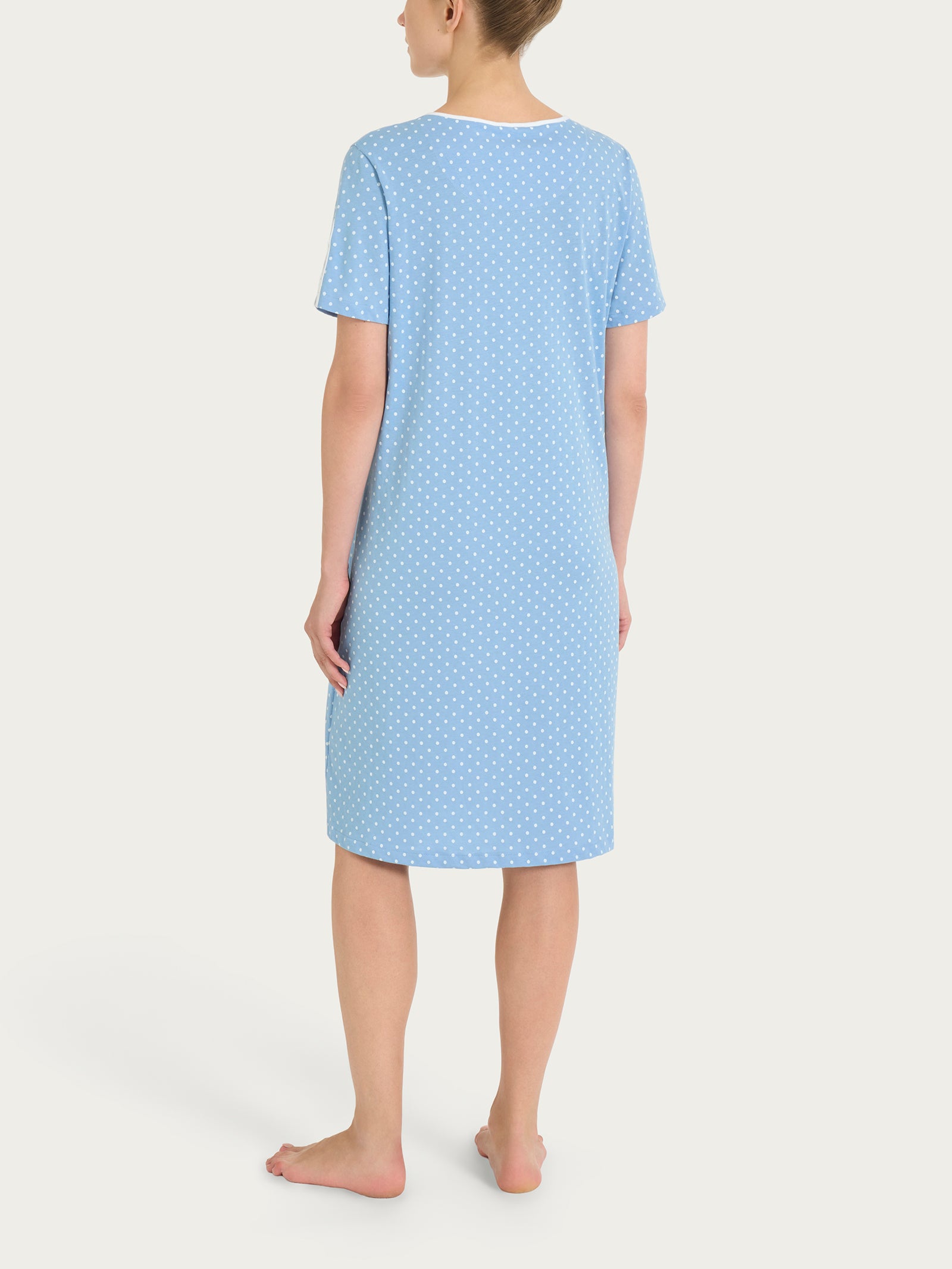 Camicia da notte a pois con collo a serafino in Jersey di cotone Azzurri Donna - Ragno