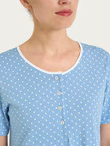 Camicia da notte a pois con collo a serafino in Jersey di cotone Azzurri Donna - Ragno