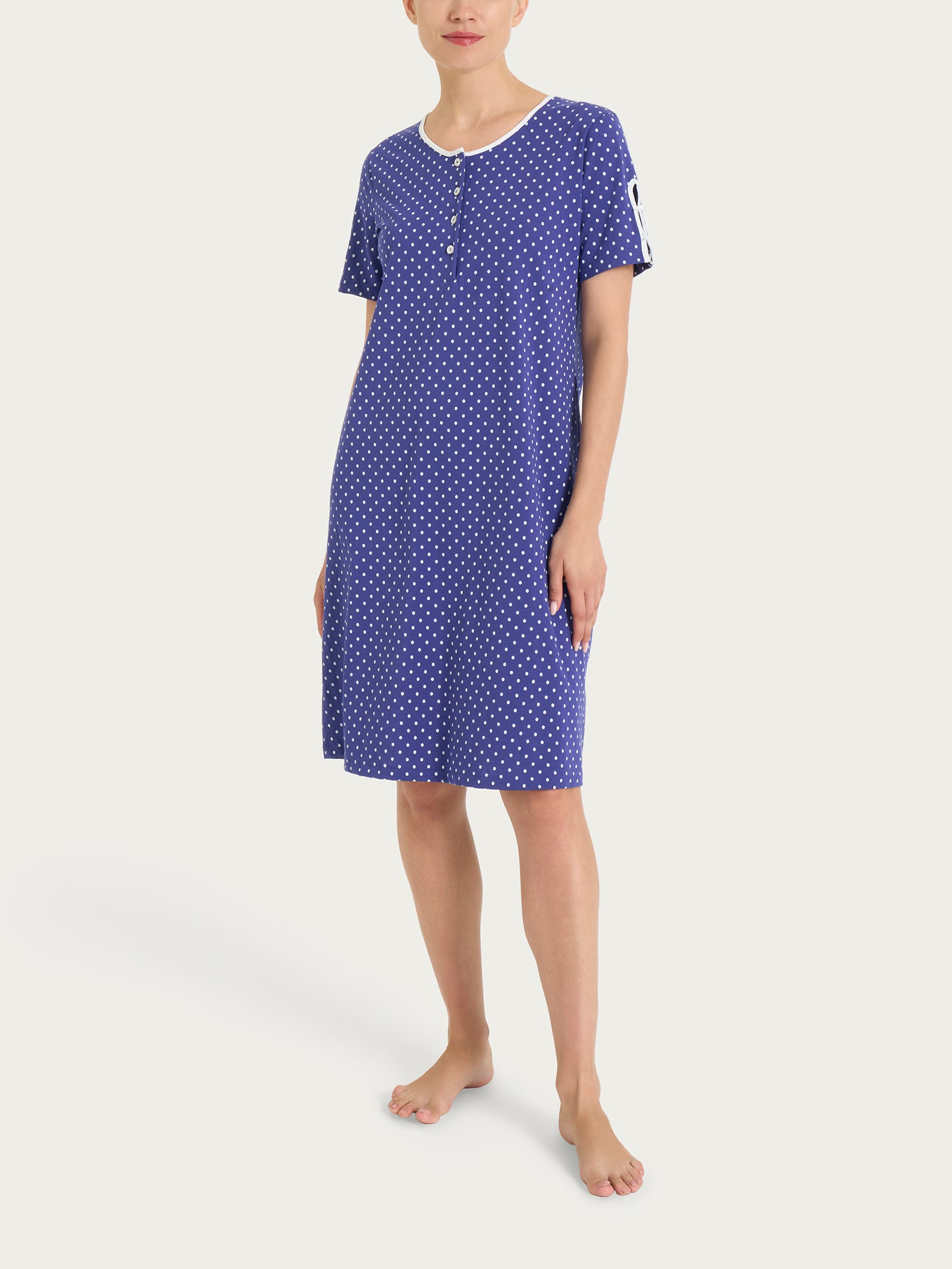 Camicia da notte a pois con collo a serafino in Jersey di cotone Blu Donna - Ragno