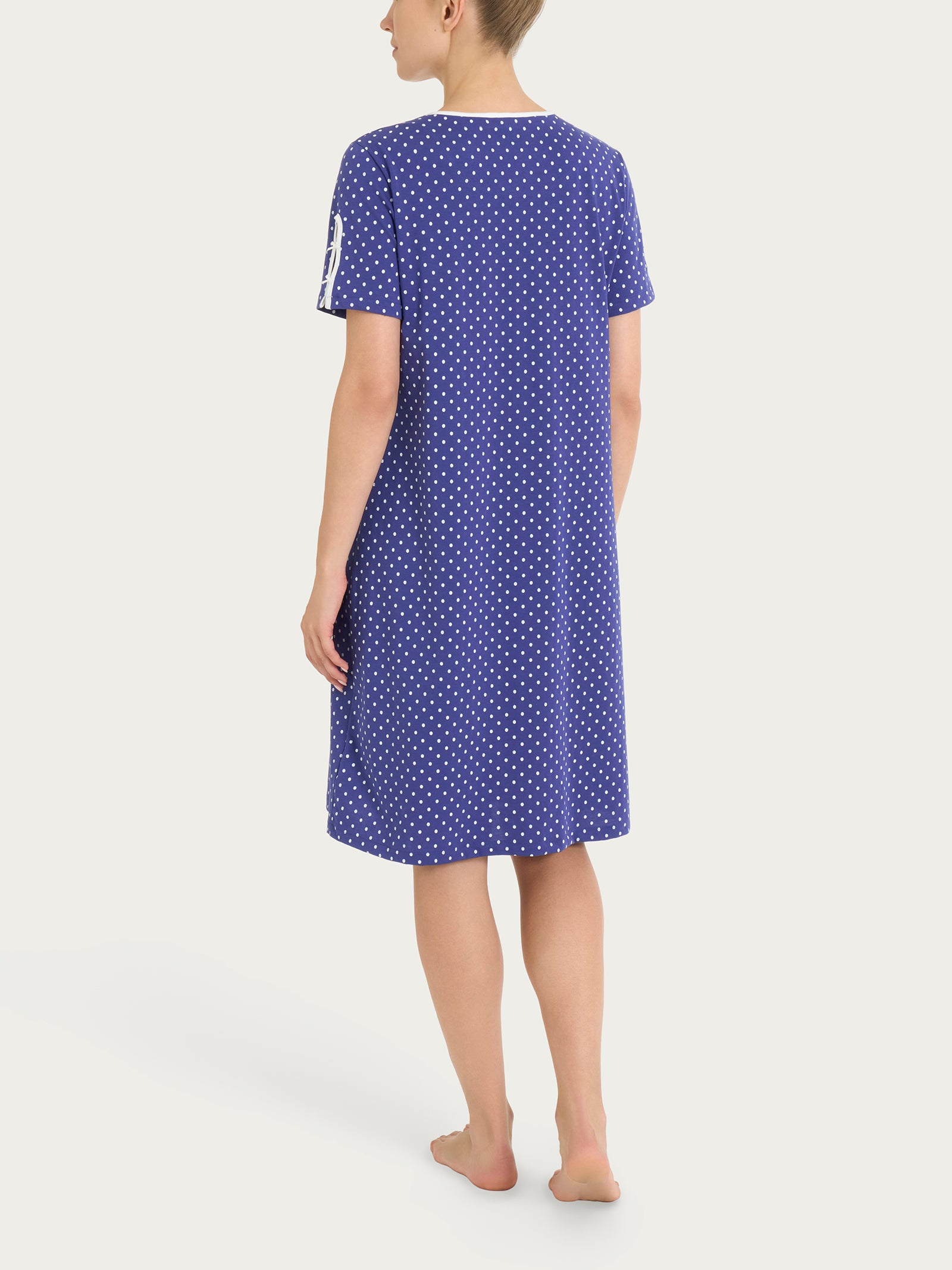Camicia da notte a pois con collo a serafino in Jersey di cotone Blu Donna - Ragno