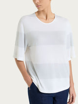 Maglietta girocollo con macro righe in Summer Light e Lurex Bianchi Donna - Ragno