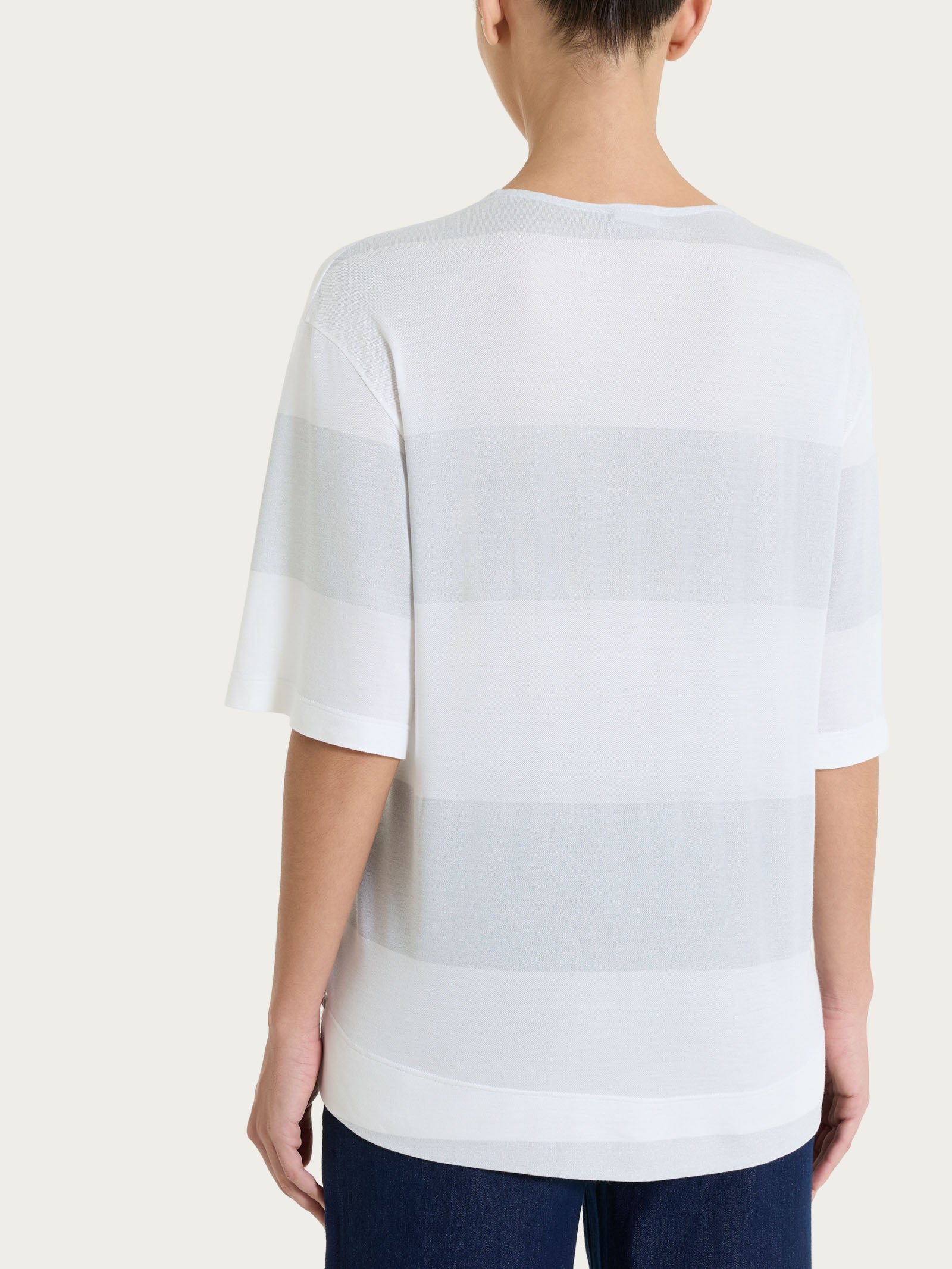 Maglietta girocollo con macro righe in Summer Light e Lurex Bianchi Donna - Ragno