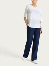 Maglietta girocollo con macro righe in Summer Light e Lurex Bianchi Donna - Ragno