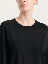 Maglietta girocollo con macro righe in Summer Light e Lurex Neri Donna - Ragno