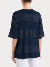 Maglietta girocollo con macro righe in Summer Light e Lurex Blu Donna - Ragno
