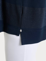 Maglietta girocollo con macro righe in Summer Light e Lurex Blu Donna - Ragno