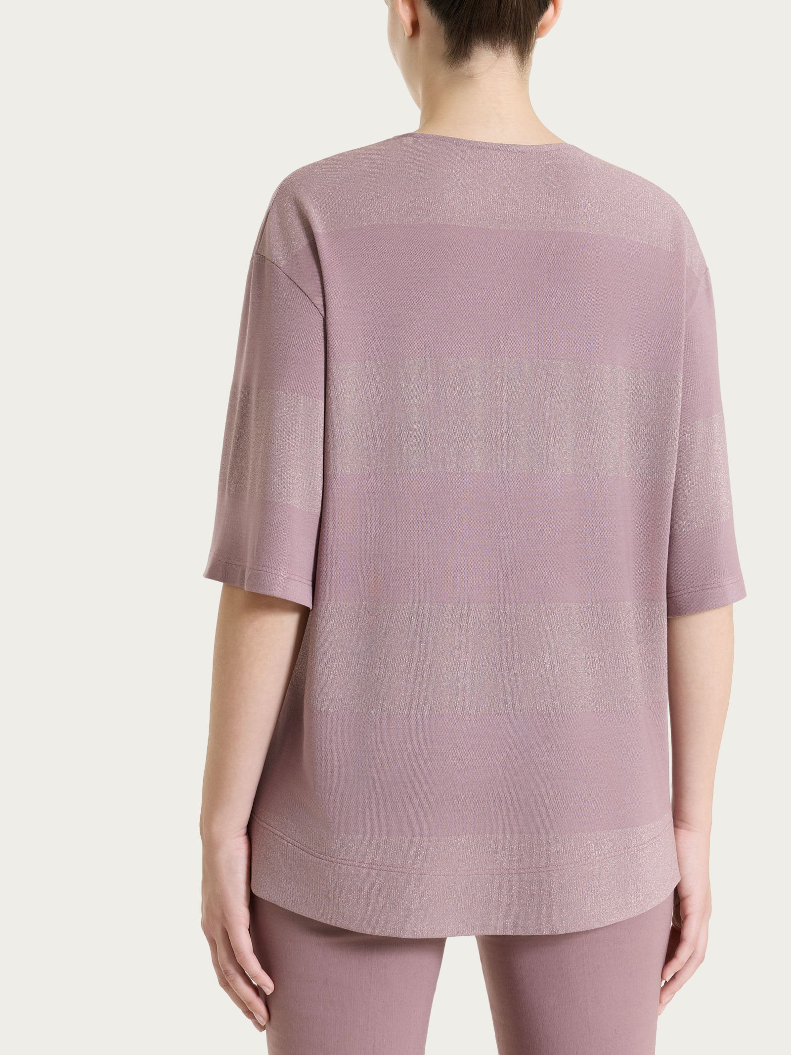 Maglietta girocollo con macro righe in Summer Light e Lurex Viola Donna - Ragno