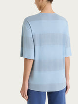 Maglietta girocollo con macro righe in Summer Light e Lurex Azzurri Donna - Ragno
