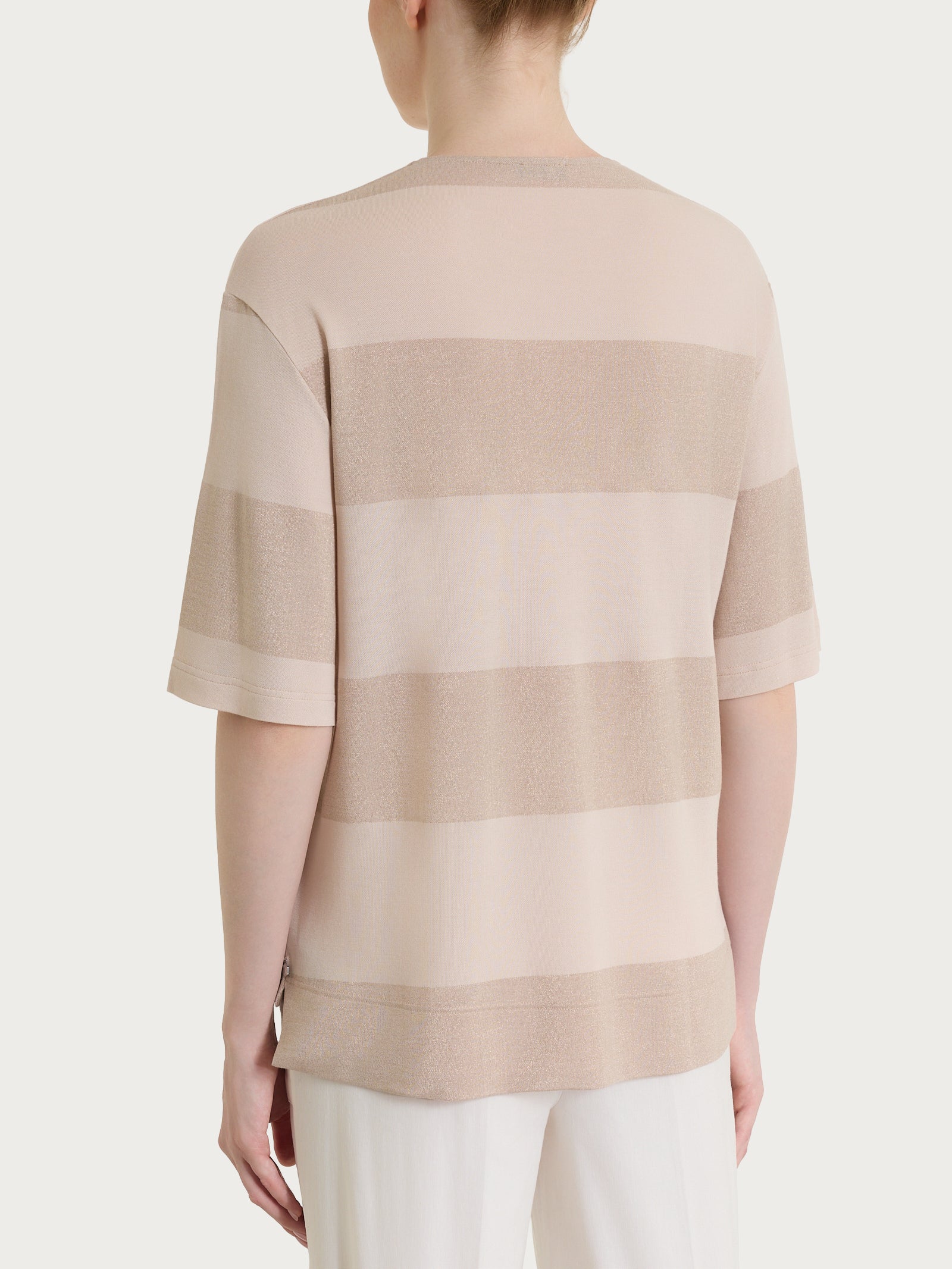 Maglietta girocollo con macro righe in Summer Light e Lurex Rosa Donna - Ragno