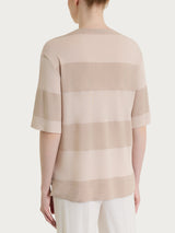 Crew-neck t-shirt with macro stripes in Summer Light and Lurex Pink Women's - Ragno