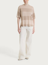 Crew-neck t-shirt with macro stripes in Summer Light and Lurex Pink Women's - Ragno