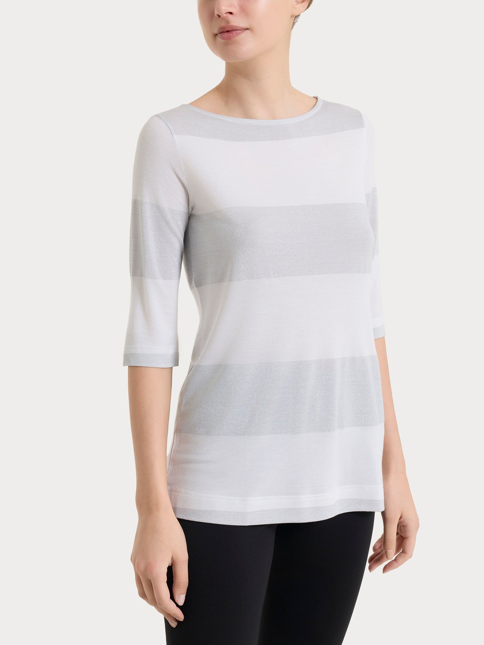 Maglietta con scollo a barchetta e macro righe in Summer Light e Lurex Bianchi Donna - Ragno