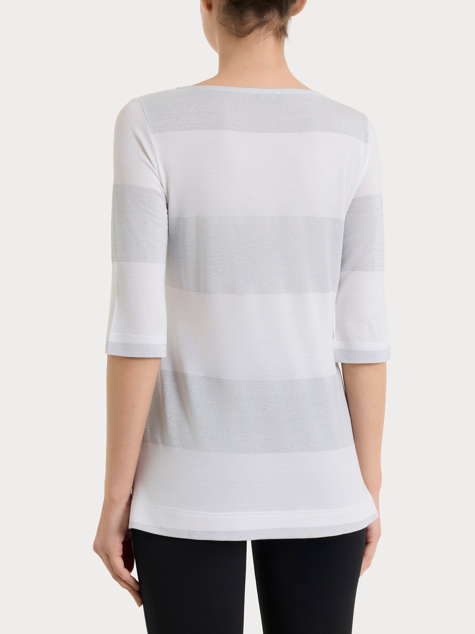 Maglietta con scollo a barchetta e macro righe in Summer Light e Lurex Bianchi Donna - Ragno