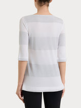 Maglietta con scollo a barchetta e macro righe in Summer Light e Lurex Bianchi Donna - Ragno