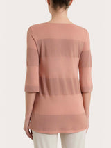 Maglietta con scollo a barchetta e macro righe in Summer Light e Lurex Arancioni Donna - Ragno