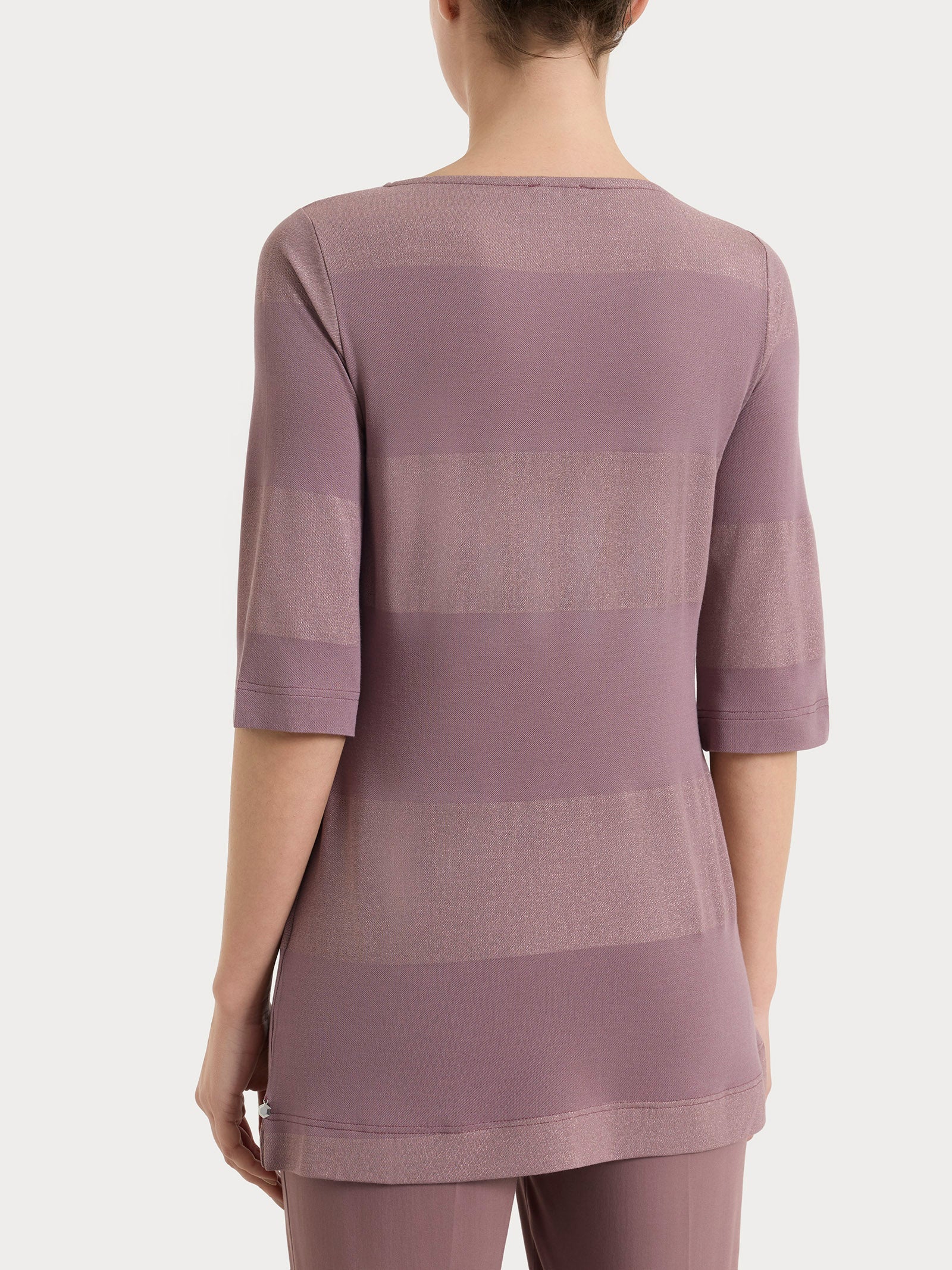 Maglietta con scollo a barchetta e macro righe in Summer Light e Lurex Viola Donna - Ragno