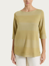 Maglietta con scollo a barchetta e macro righe in Summer Light e Lurex Verdi Donna - Ragno