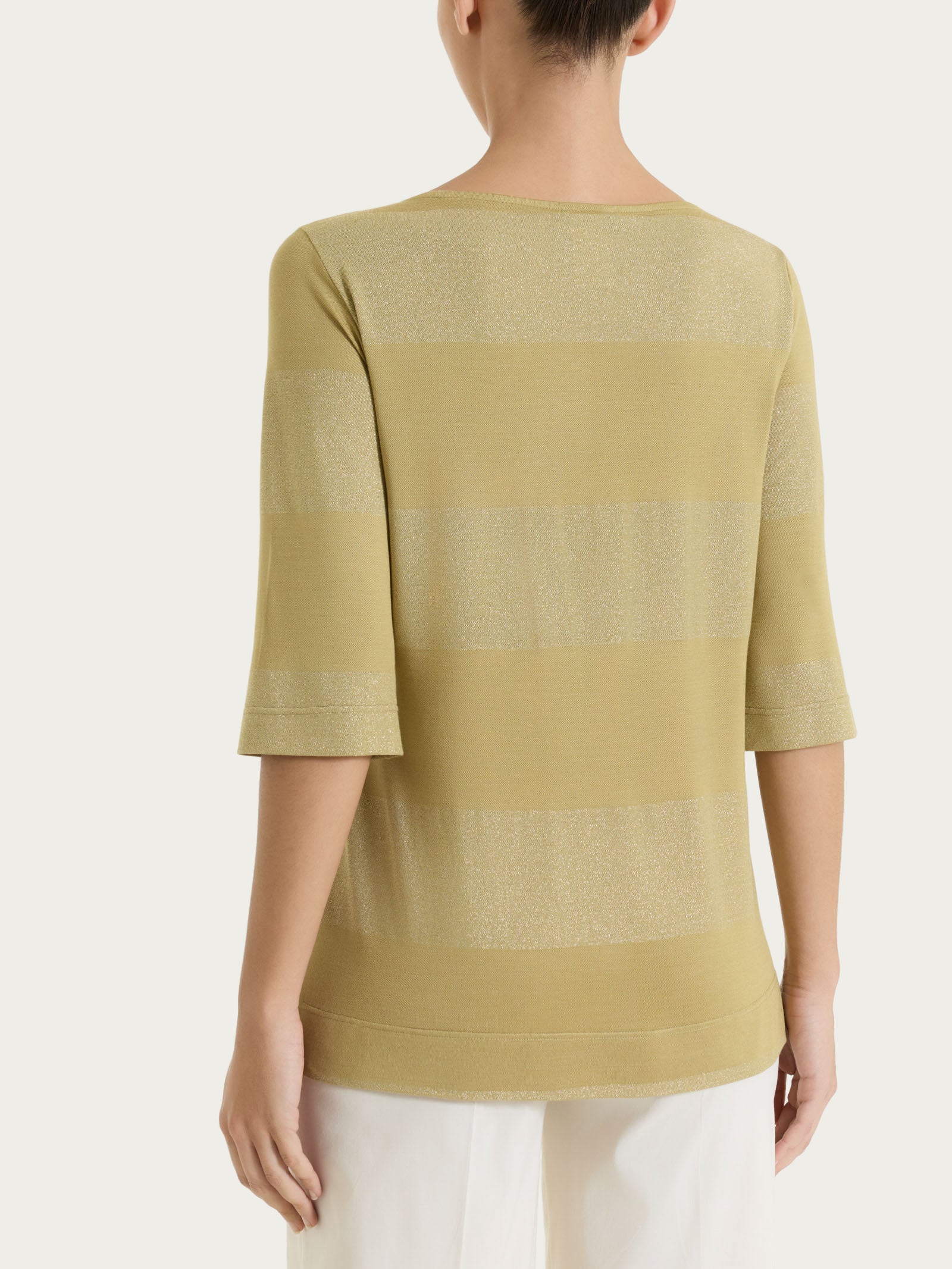 Maglietta con scollo a barchetta e macro righe in Summer Light e Lurex Verdi Donna - Ragno