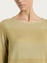 Maglietta con scollo a barchetta e macro righe in Summer Light e Lurex Verdi Donna - Ragno