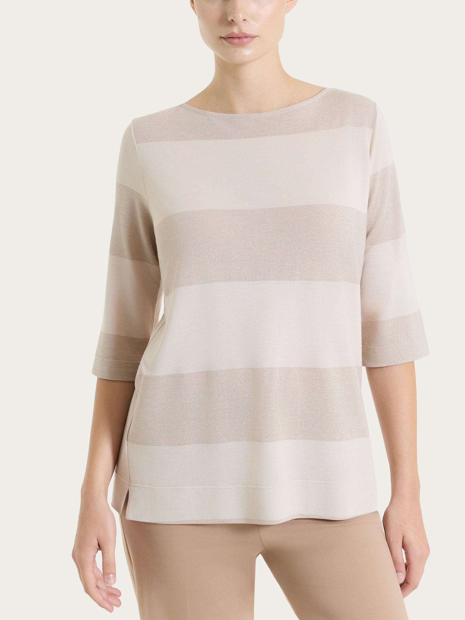 Maglietta con scollo a barchetta e macro righe in Summer Light e Lurex Rosa Donna - Ragno