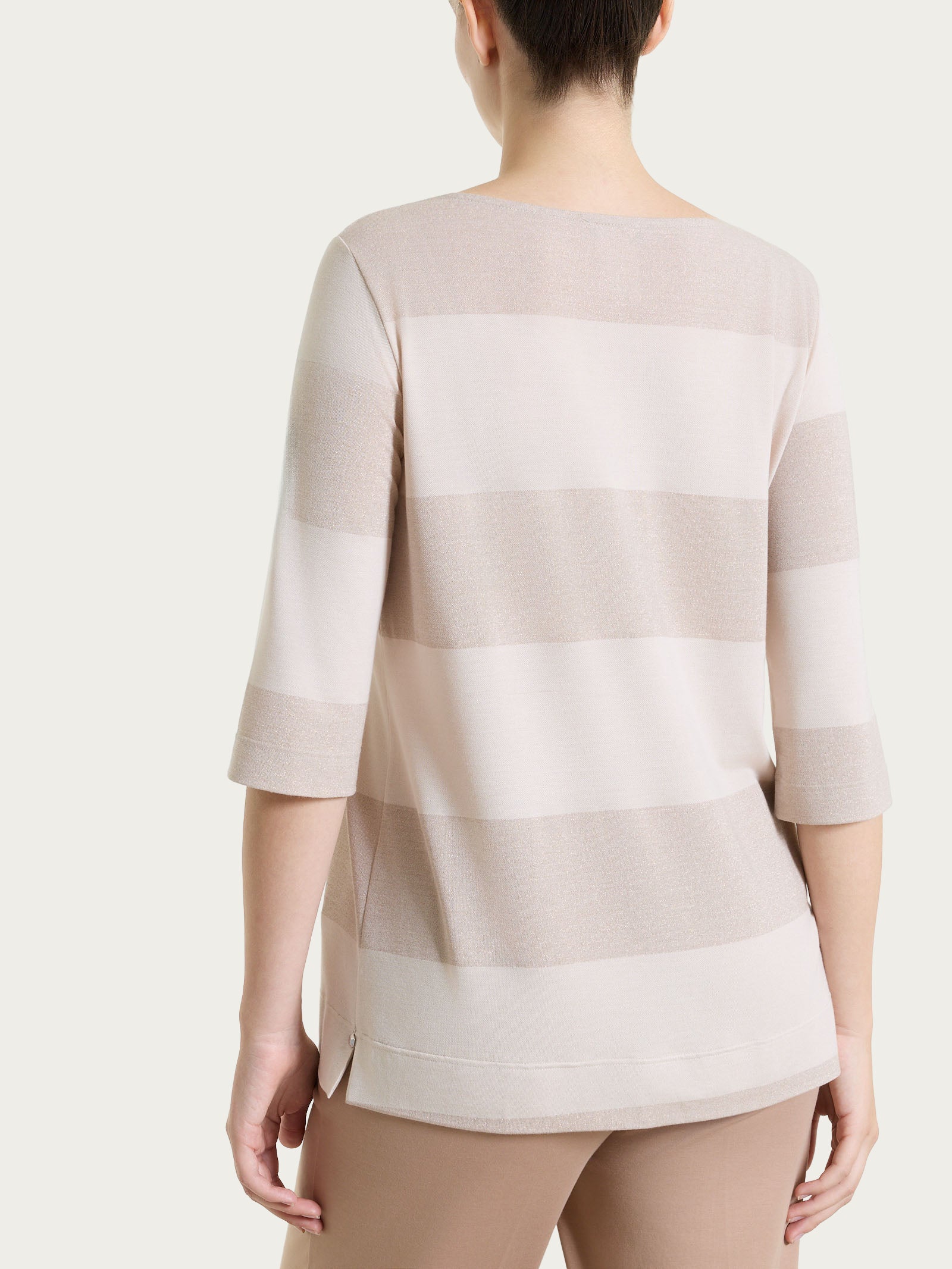 Maglietta con scollo a barchetta e macro righe in Summer Light e Lurex Rosa Donna - Ragno